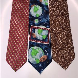 Football Sports NFL World Globe V Foundation Lot of 3 Men’s Neck Ties